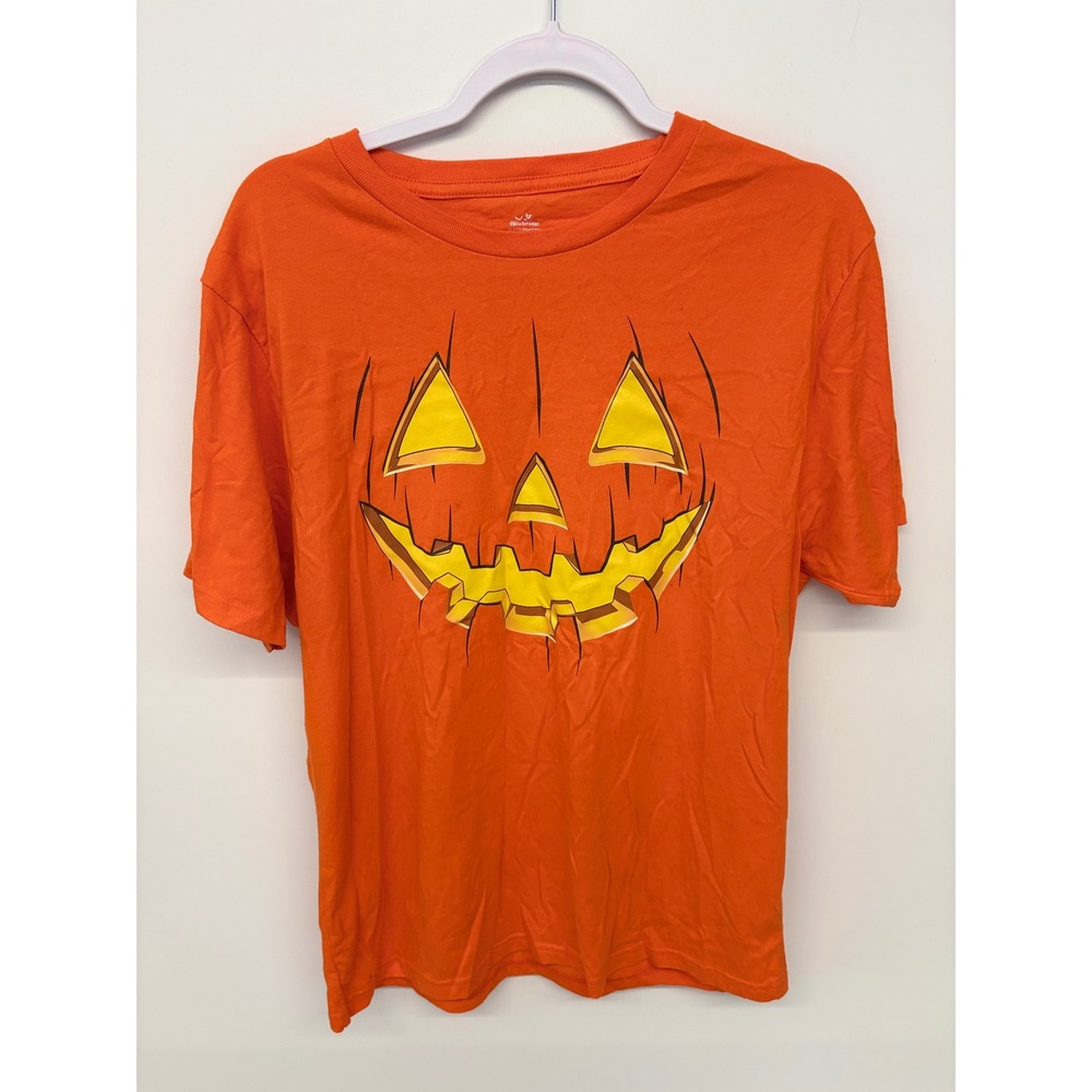 Halloween Costume Spooky T-Shirt Jack-O-Lantern Pumpkin Unisex (Men L) Orange